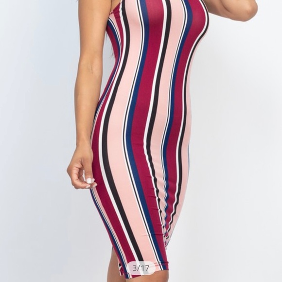New Multi-Striped Bodycon Midi Dress - Picture 4 of 7